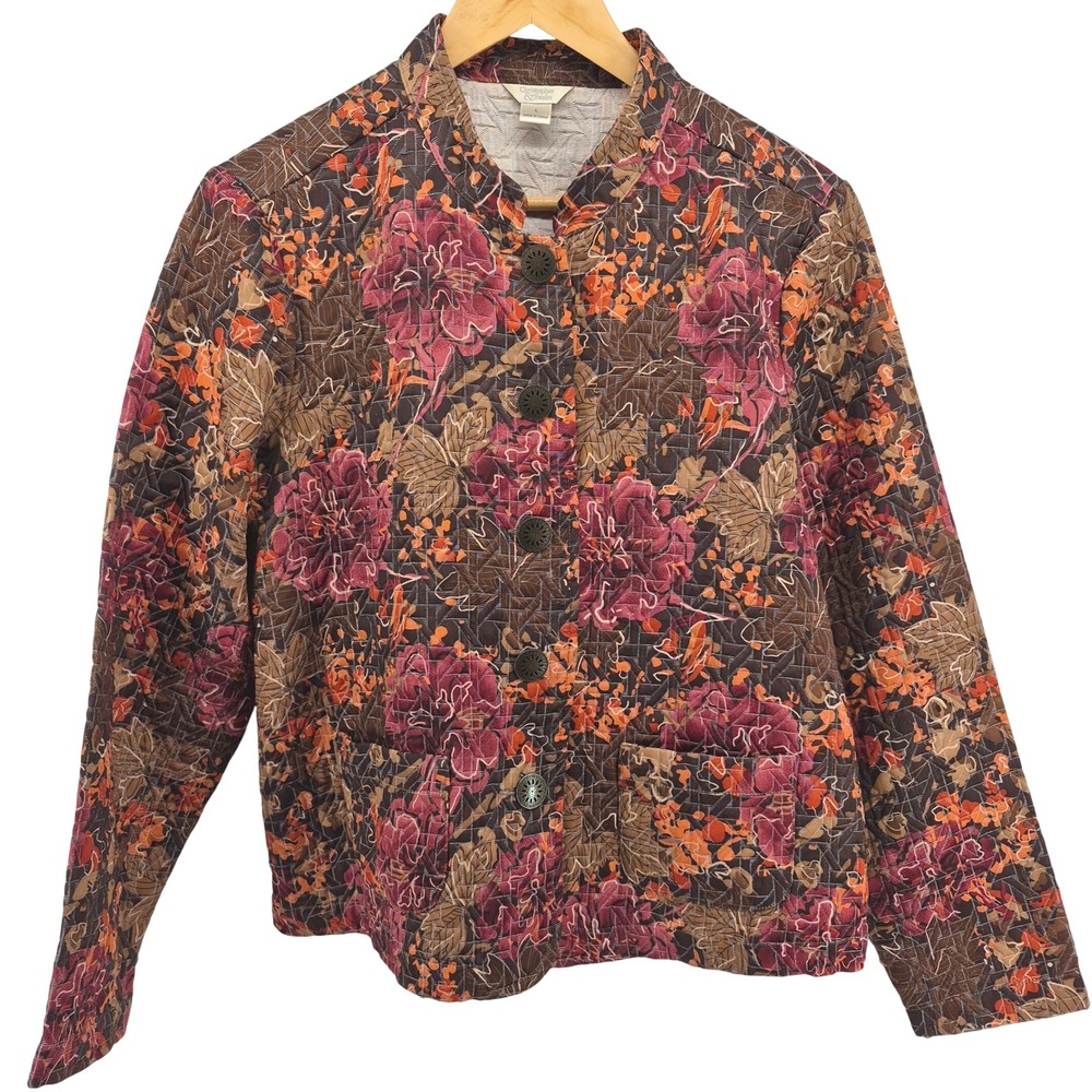Christopher Banks Quilted Floral Jacket Womens Size L Button Front‎ Cottagecore